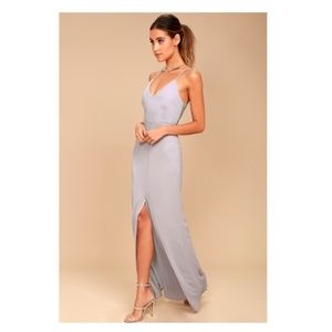 LULUS Story of a Starry Night Grey Lace Maxi Dress